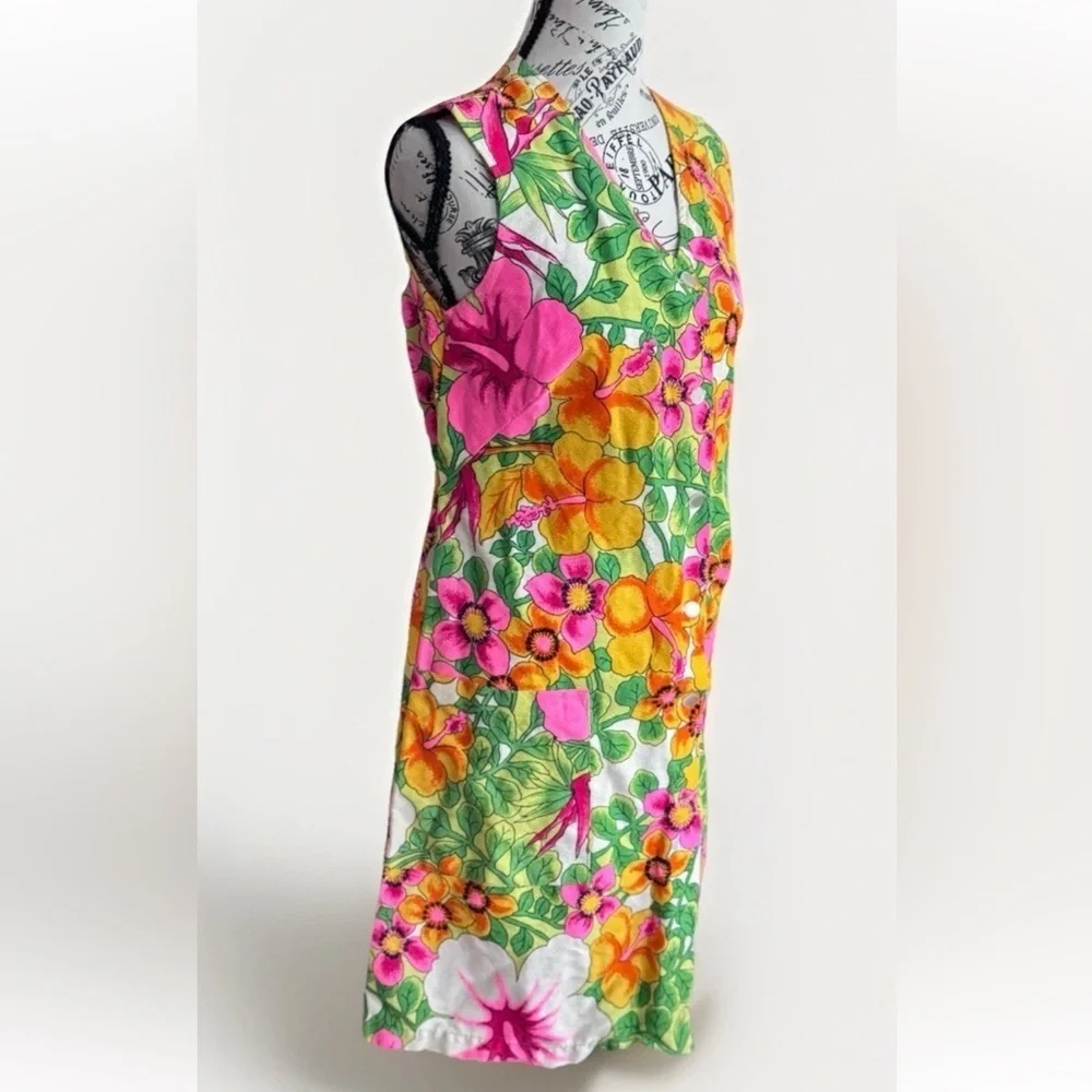Vintage Aloha Authentic Hawaiian Originals Bright Pink Cotton Floral Dress S - Picture 2 of 11